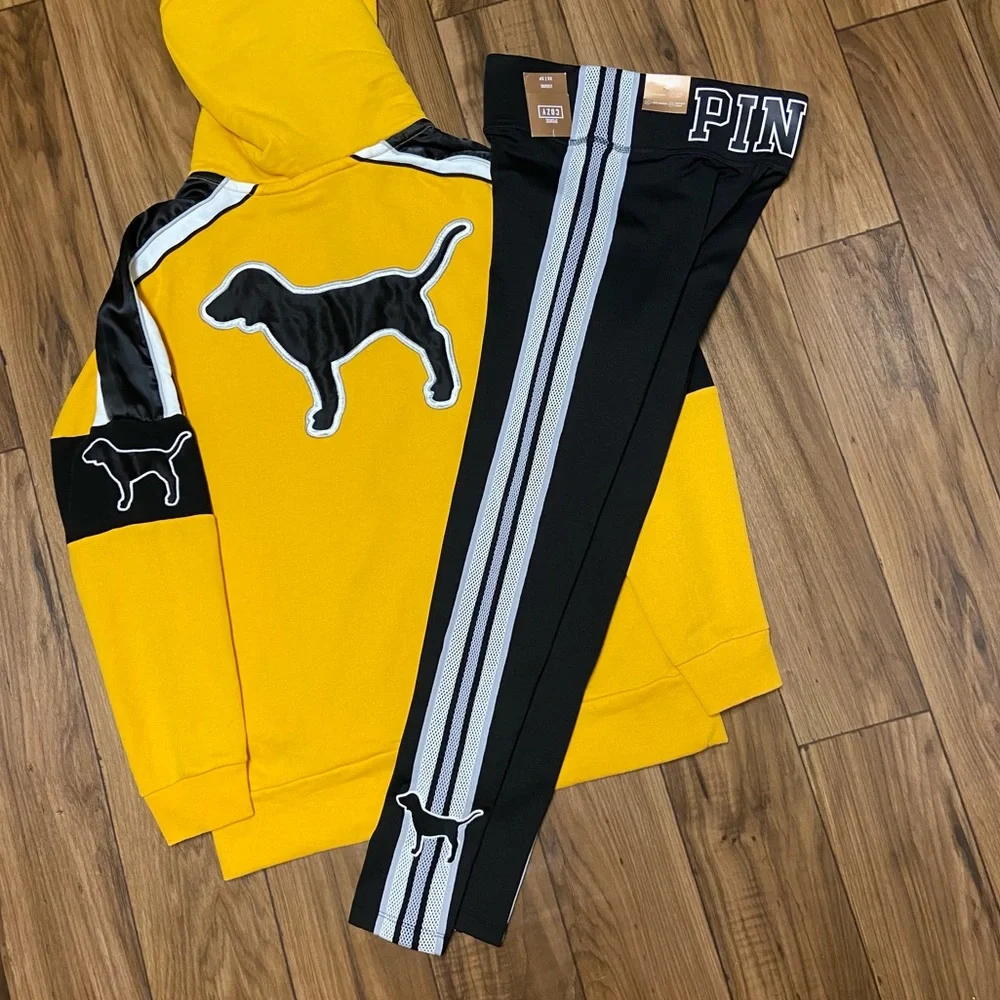 PINK VS DOG PULLOVER HOODIE AND LEGGINGS OUTFIT SET